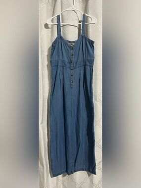 LOFT Blue Chambray Button-Front Jumpsuit